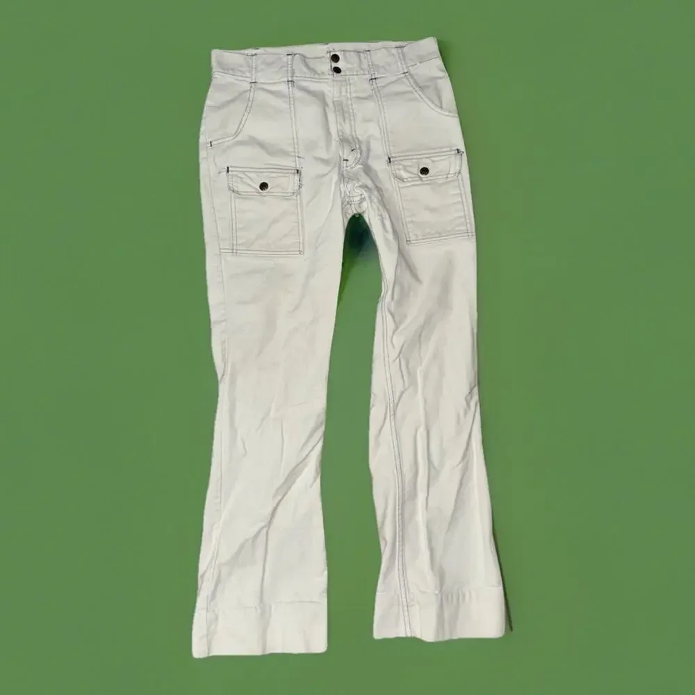 Levi’s Black Gold Tab Big E White Fatigue Cargo Pants With Blue Stitching 30x30